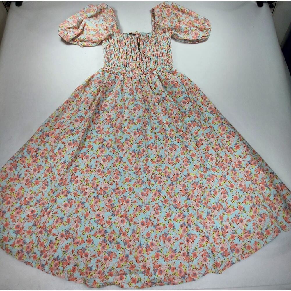 Milkmaid Cottagecore Peasant Dress Puff Sleeve Med Prairie Romantic Forever 21 - Picture 4 of 9
